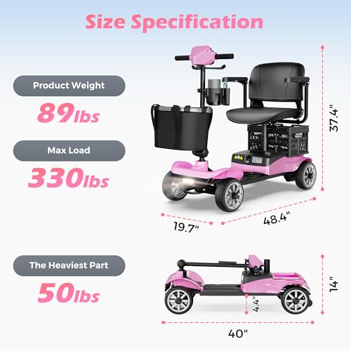 Foldable 4-Wheel Mobility Scooter Pink