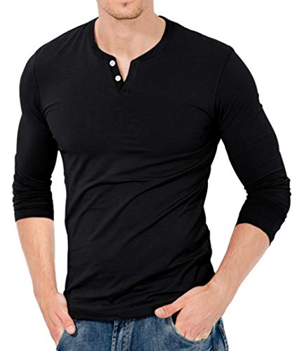 KUYIGO Mens Henley Shirts Slim Fit Long Sleeve Casual Button Fashion Cotton V Neck Tops Tee2