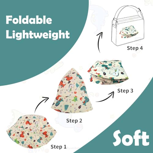 Image of SNOWIE SOFT Dinosaur Bucket Hat Sun Cap for Baby Boy 1-3 Years with Chain Strap, UPF 50+ Sun Protection Baby Cap for Kids Wide Brim Beach Hat Cute Summer Caps for Baby Boy