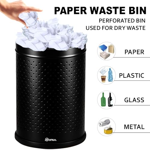 Image of mofna Stainless Steel Perforated Dustbin for Home, Trash Can with Anti-skid Base, Garbage Bin for Bathroom, Office, Bedroom, Kitchen & Toilet or Commercial Use- (7x10 In -6 Liter, Black), Pack of 1