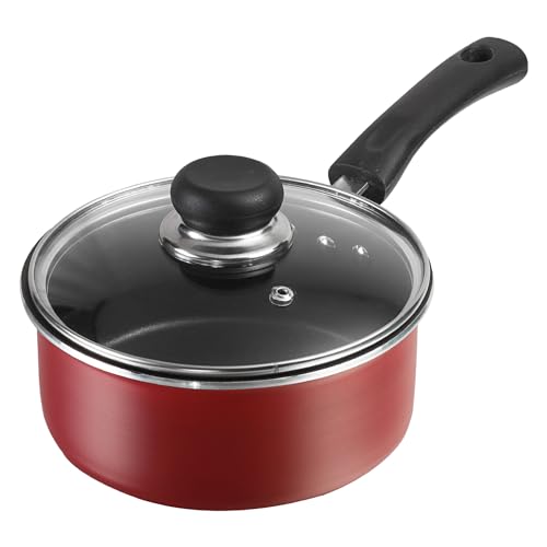 Vinod Zest Non-Stick Sauce Pan with Glass Lid - 1.6L, 16 cm| Induction & Gas Compatible | 3mm Thick Aluminium Body | Non-Stick Swiss Coating | Metal Spoon Friendly | Ideal for Boiling, Tea, Sauces