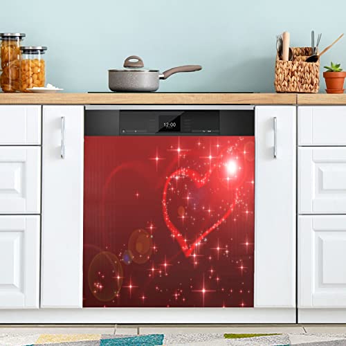 Rot glänzendes Herz Küche Geschirrspüler Magnet Abdeckung Home Decor Geschirrspüler Aufkleber Magnet Kühlschrank Aufkleber Dekorative Tapete für Schränke Unterlegscheiben 68 x 66 cm Cover
