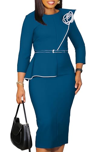 Image of Wear to Work Dress for Women Business Casual Bodycon Midi Dress Elegance Church Outfits