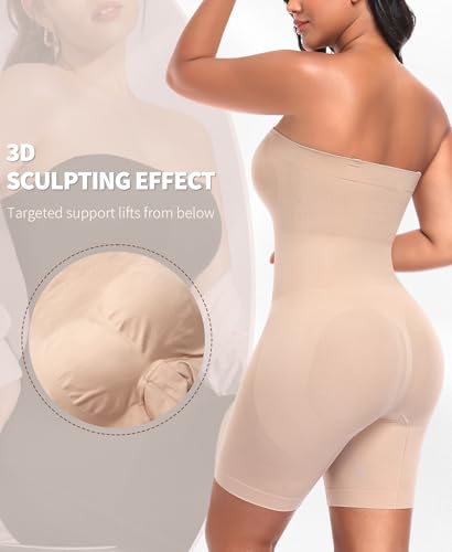 Womens Strapless Shapewear Bodysuit Tummy Control Full Body Shapewear Butt Lifter Body Shaper with Removable Straps2