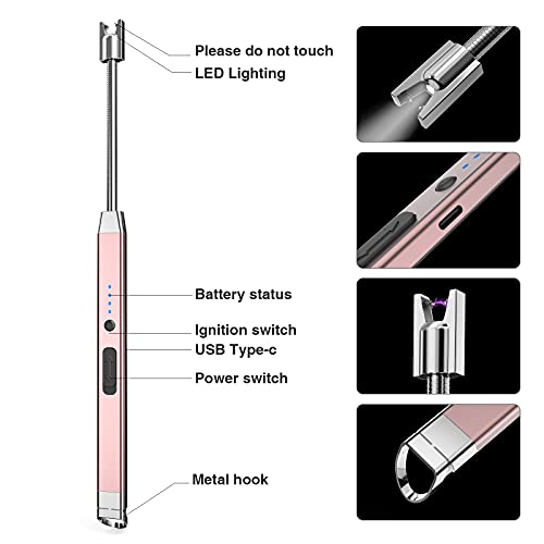 Leejie Lighter Electric Lighter Candle Lighter Rechargeable Usb Lighter Arc Grill Lighter With Led Lighting For Candle Camping Bbq (Rose Gold) #TOP2