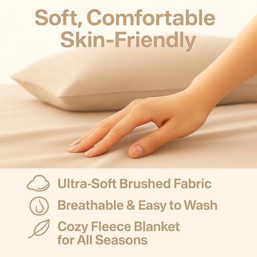 Image of Care Bed Sheets Set 4 Pcs - 36 inchx80 inch Fitted Sheet, Flat Sheet, Pillowcase & Blanket - Twin XL Hospital Style Sheets for Home or Adjustable Beds(Khaki)