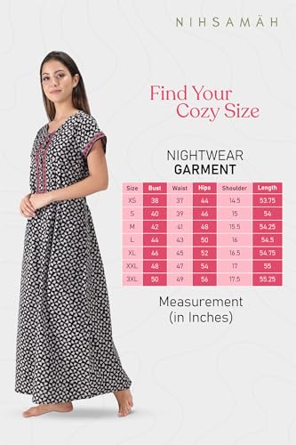 Image of NIHSAMAH Cotton Nighty for Women with Pocket, Premium Printed Long Nighty | Comfortable & Fancy Sleepwear /Nightwear