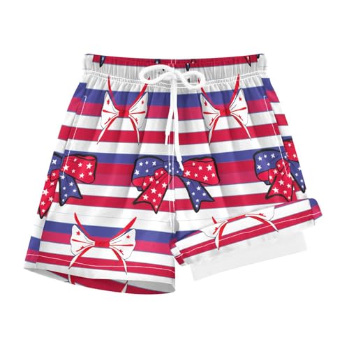 Independence Day American Bows (3) Boys Swim Trunks with Compression Liner Quick Dry Bathing Bottom Kids Beach Shorts