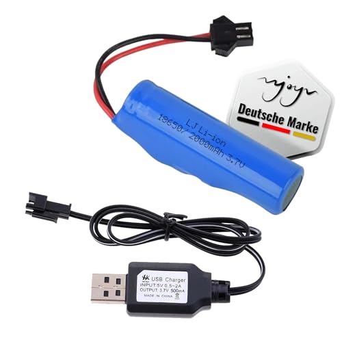3.7V 2000-mAh 18650 Lithium-Ionen SM-2P Akku mit USB-Ladekabel, Li-Ion Batterie f. RC Auto, Monstertruck, Bagger, Car, kompatibel mit DE35 DE38 DE40 DE42 DE45 DE49 DE50 DE55 DE57 DE58 DE70 TB202 TM141