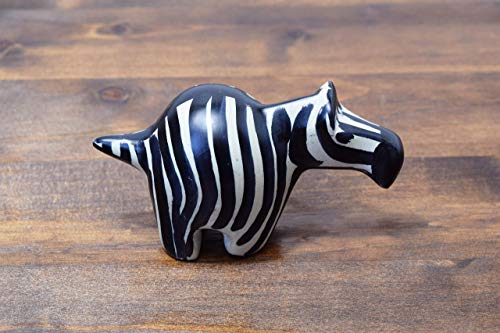 Soapstone African Zebra, Figurine Sculpture Handmade in Kenya, 2 Inches Height x 3 Inches Long, White, SS6