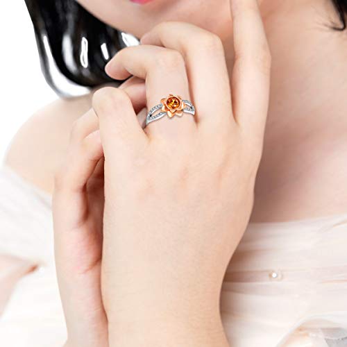 14K Rose Flower Ring Two Tones Infinity Floral Wedding Ring with Round Cut Simulated Orange Diamond Y8122