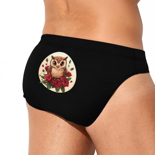 Owl Rose Mens Swim Briefs Quick Dry Swim Trunk Bikini Underwear Swimsuit3