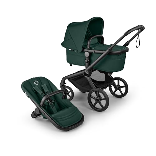 Bugaboo Fox 5 Renew Carrito Todoterreno, Cochecito de Bebé 2 en 1, Suspensión Total, Fácil Plegado, Capazo Espacioso, Asiento Extensible, Maniobrabilidad, Chasis Negro y Capota Fern Green