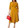 Ekaliy Women’s V Neck Business Casual Shirt Dress for Women 3/4 Sleeves Pleated Midi Dresses with Belt