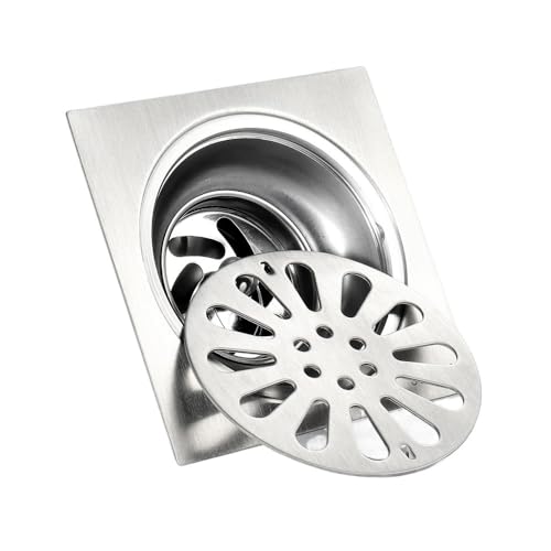 Piletta Doccia A Pavimento Scarico a pavimento for bagno quadrato 10 cm 12 cm 15 cm in acciaio inox spazzolato WC Cucina Balcone Filtro a filo Scarico Scarico Doccia A Pavimento(Type B 12x12cm)