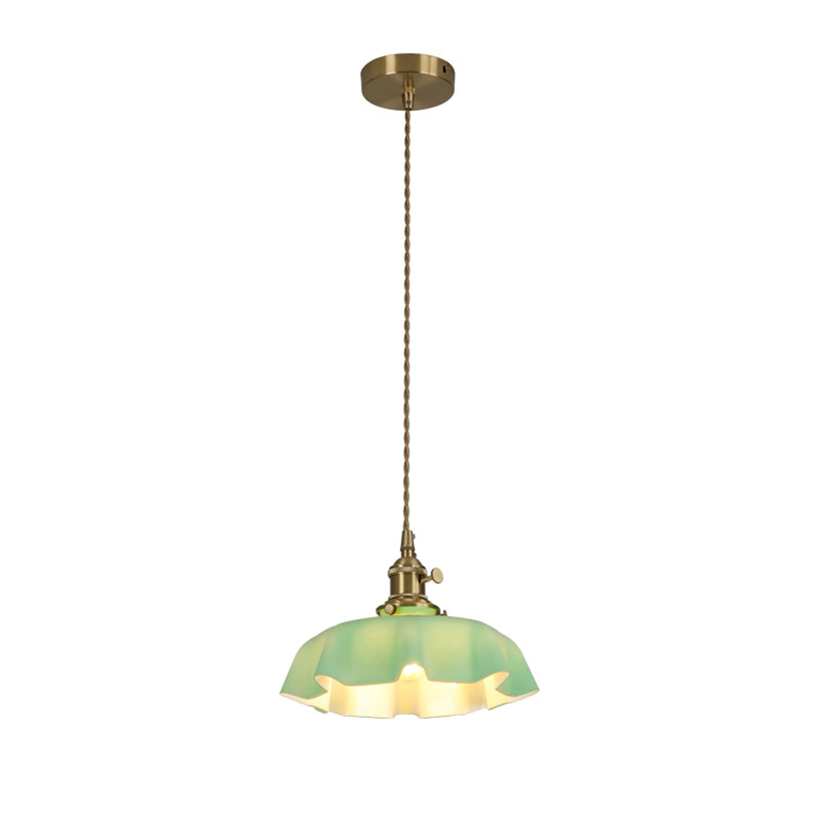 NICRX 250mm Green Flower Glass Ceiling Pendant Light, Brass & Glass Hanging Lamp with On/Off Switch for Kitchen Island (Green)