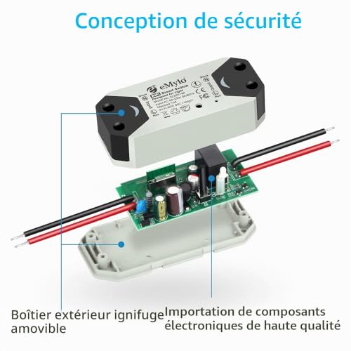 eMylo Commutateur WiFi intelligent Interrupteur d'éclairage WiFi universel Smart Home DIY Module de relais sans fil Télécommande Minuterie Commande vocale avec Alexa, Google Home Via Android IOS 2PCS – vue 6