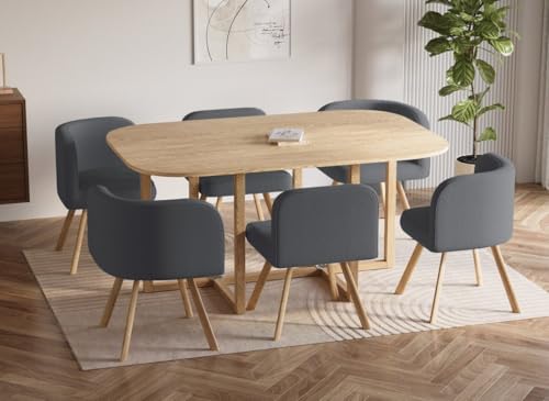 DecoInParis Ensemble Table + 6 chaises encastrables Gris FLEN XL