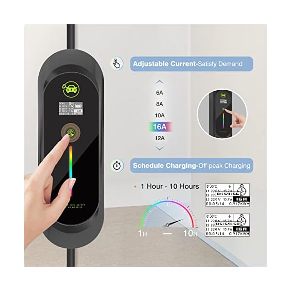 Keruida EV Ladegerät Ladekabel Typ 2 11kw 16A 5 Meter, Tragbares EVSE Mobile Wallbox für Elektroautos Hybrid E-Auto Elektrofahrzeug Ladekabel Elektroauto 3 Phasig 380V, Schaltbarer Strom – Bild 4