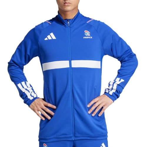 Scegli la giacca slim per l'allenamento della Francia. - Colore: blu, vestibilità slim. - Zip su tutta la lunghezza. - 100% poliestere (riciclato). - Tasche laterali con cerniera. - Stemma Francia.