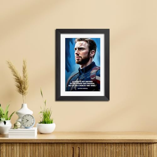 Image of TenorArts Captain America Poster with Quotes Comics Photo Frame Painting With Black Wooden Textures (12inches x 9inches)