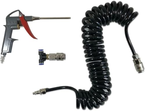 Image of 5m Heavy Duty Air Duster Gun Quick Connects Recoil Hose High Pressure Dust Air Blow Compressor Cleaning Kit Lorry Truck Car Black