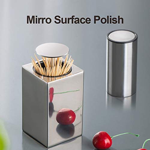 MOLFUJ Automatic Toothpick Holder Stainless Steel, Metal Toothpick Dispenser Bottle Click Open, Modern Storage Holder for Bamboo Toothpick - Cylinder - Thumbnail 7