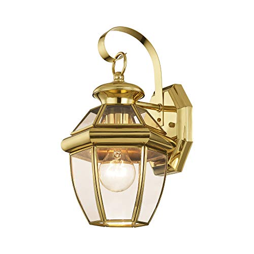 Livex Lighting 2051-02 Monterey 1 Light Outdoor Polished Brass Finish Solid Brass Wall Lantern with Clear Beveled Glass