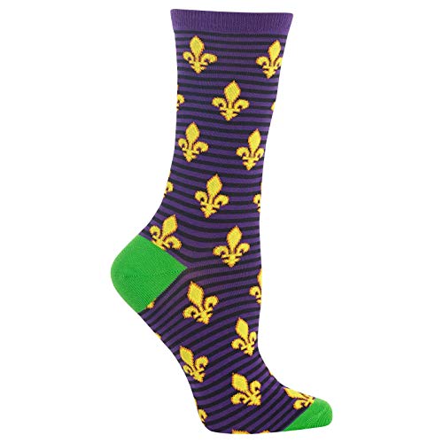 Hot Sox Womens Fleur De Lis Crew Socks, Womens Shoe Size 4-10.5, Purple