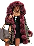 Aoxwomens Womens Winter Spring Long Coat Casual Camo Loose Fleece Jacket Snow Rain Windbreaker Shaggy Sherpa Overcoat (X-Large, Red Faux Fur)