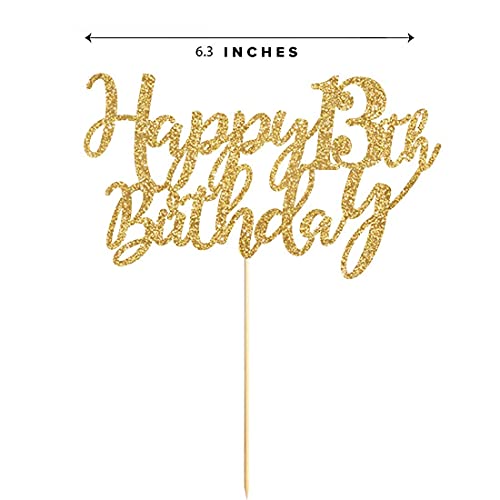 Image of FestikoGold Glitter Happy 13th Birthday Cake Topper, Gold 13 Years Old Birthday Party Decorations, Girl or boy Birthday Cake Toppers
