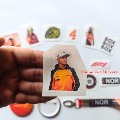 Image of TenorArts Lando Norris F1 Gift Box Merchandise for Fans - 5x7 Inches Laminated Photo Frame,1 Keychain, 1 Badge, 4 4x6 inches Posters, 10 Multi sized F1 Stickers - 5 items in 1 Box | Perfect for Gifting F1 Fans
