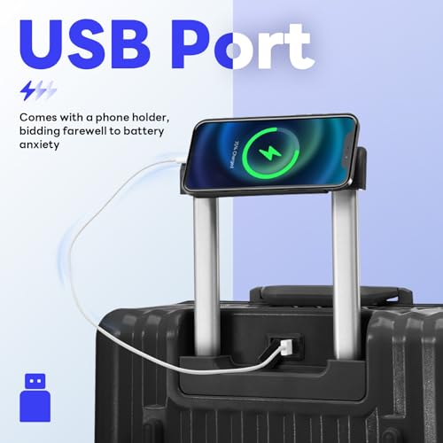 20 Inch Carry on Luggage Carry-on with USB Port & Cup Holder, Hardside Luggage with Airline Approved TSA Lock, Lightweight Extra-Wide Shell Luggage with 360°Silent Spinner Wheels4