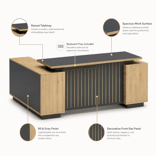 Image of RA412 6 ft Executive Desk, Engineered Wood, R5 Grey
