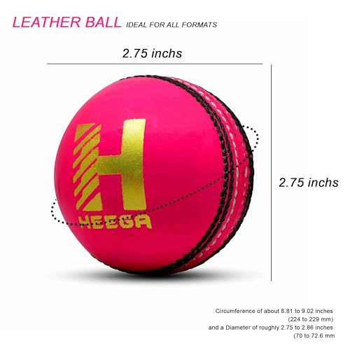 Image of Heega Premium Pink Leather Cricket Ball for Day Night Matches | Durable Hand Stitched Seam | Alum Tanned High Visibility | Excellent Swing & Shape Retention (Pack of 6)