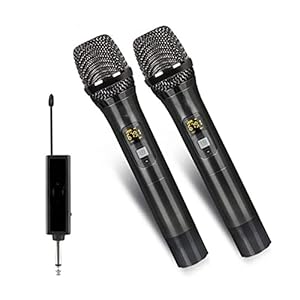 Karaoke Microfoon, Professionele Dynamic Draadloze Microfoon Dual UHF Registratie Karaoke Handheld Mic 2 Kanalen 50m…