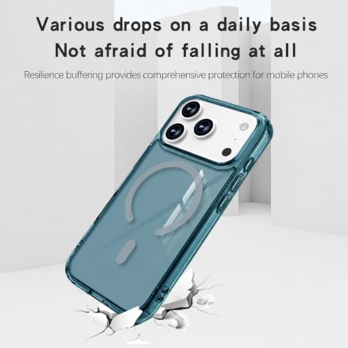 Image of Elzzi Anti Scratch Semi Translucent Cover for iPhone 17 Pro Case, Premium PC + TPU Magnetic Phone Cases Drop Proof, Compatible with Magsafe Slim Never Yellowing Shockproof - Blue