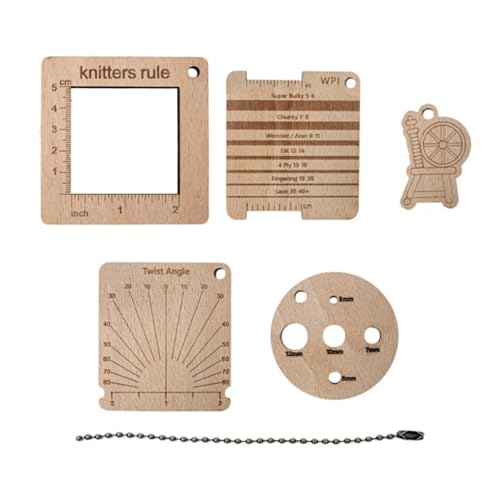 Set versatile e completo: il set di 6 strumenti per maeria include righelli quadrati in legno per maeria: 1 calibro wpi, 1 righello per maeria, 1 scheda di controllo per la filatura del filato, 1 diz per filato, 1 ciondolo, 1 catena