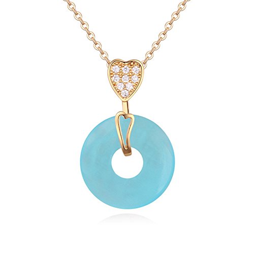 Winter's Secret 18K Gold Plated Diamond Accented Heart with Circle Blue Opal Pendant