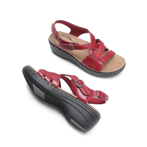 Image of DREAM PAIRS Women's Open Toe Wedge Sandals Walking Shoes | Cushioned footbed with supportive comfort for walking, vacations, beach outings, shopping and everyday summer wear