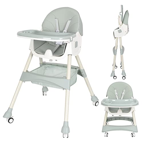 Image of High Chair, MJKSARE Baby High Chair, High Chairs for Babies and Toddlers,Dining Tray & Backrest & Height Adjustable, Five-Point Safety belt, Non-Slip Foot Pad, Foldable High Chair to Save Space