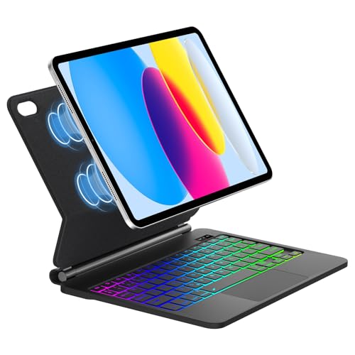 Funda Teclado para iPad A16 2025 y ipad 10ª generación 2022, Español Ñ Magic Keyboard para iPad 11ª /10 Gen, Diseño Magnético Flotante con Multi-Touch Trackpad, 7 Colores Retroiluminada, Negro