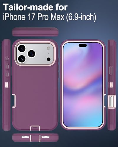 Image of for iPhone 17 Pro Max Case with Port Cover, Rubber Matte, Wine Red | 3-Layer Heavy Duty Armor, 16ft Drop Protection, Non-Slip Shockproof & Anti-Fingerprint