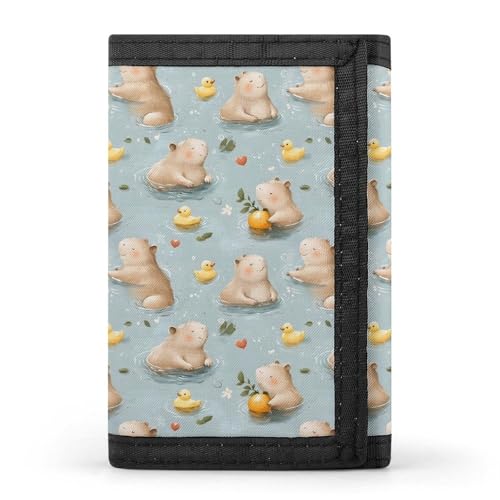Cute Capybara Duck Print Wallet for Men, 8 Credit Card Holder Slim Minimalist Front Pocket Small Mens Bifold Wallets