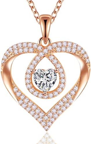 YZRRSU Love Heart Birthstone Pendant Necklaces for Women Girls, 925 Sterling Silver Forever Love Pendant Necklaces with Cubic Zirconia for Wife Girlfriend Her Valentine's Day Birthday Anniversary