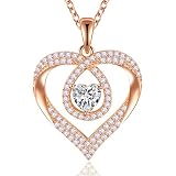 YZRRSU Love Heart Birthstone Pendant Necklaces for Women Girls, 925 Sterling Silver Forever Love Pen