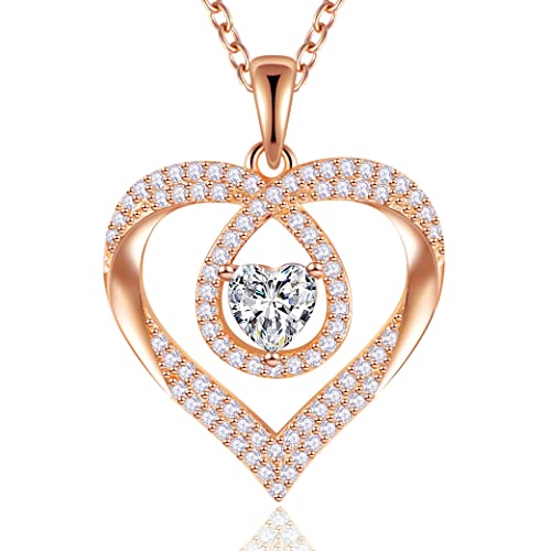 Yzrrsu Love Heart Birthstone Pendant Necklaces For Women Girls, 925 Sterling Silver Forever Love Pendant Necklaces With Cubic Zirconia For Wife Girlfriend Her Valentine's Day Birthday Anniversary #TOP2