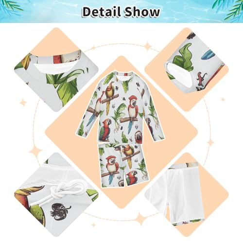 Tropical Parrots Boys Swimsuit Rash Guard Toddler Kids Long Sleeve Swim Shirt and Trunks Swimwear Set 3-10Y3