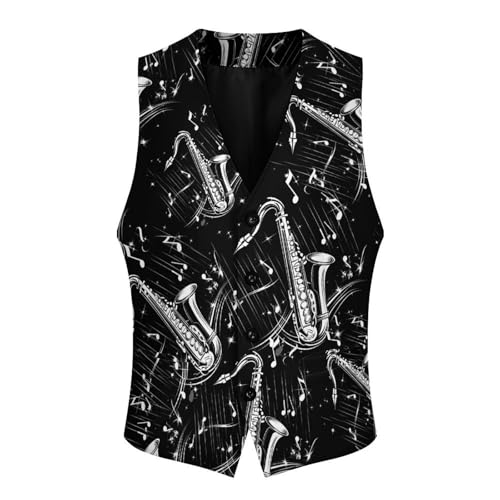 Saxophone Men's Suit Vests Business Formal Dress Vest V-Neck Waistcoat for Wedding Casual4