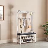 Perchero de pie con zapatero percheros de pie originales Zapatero y Perchero Conjuntos Banco for cambiar zapatos Zapatero Perchero 3 en 1 con 9 ganchos Colgador de Ropa for Entrada(blanco,100cm)